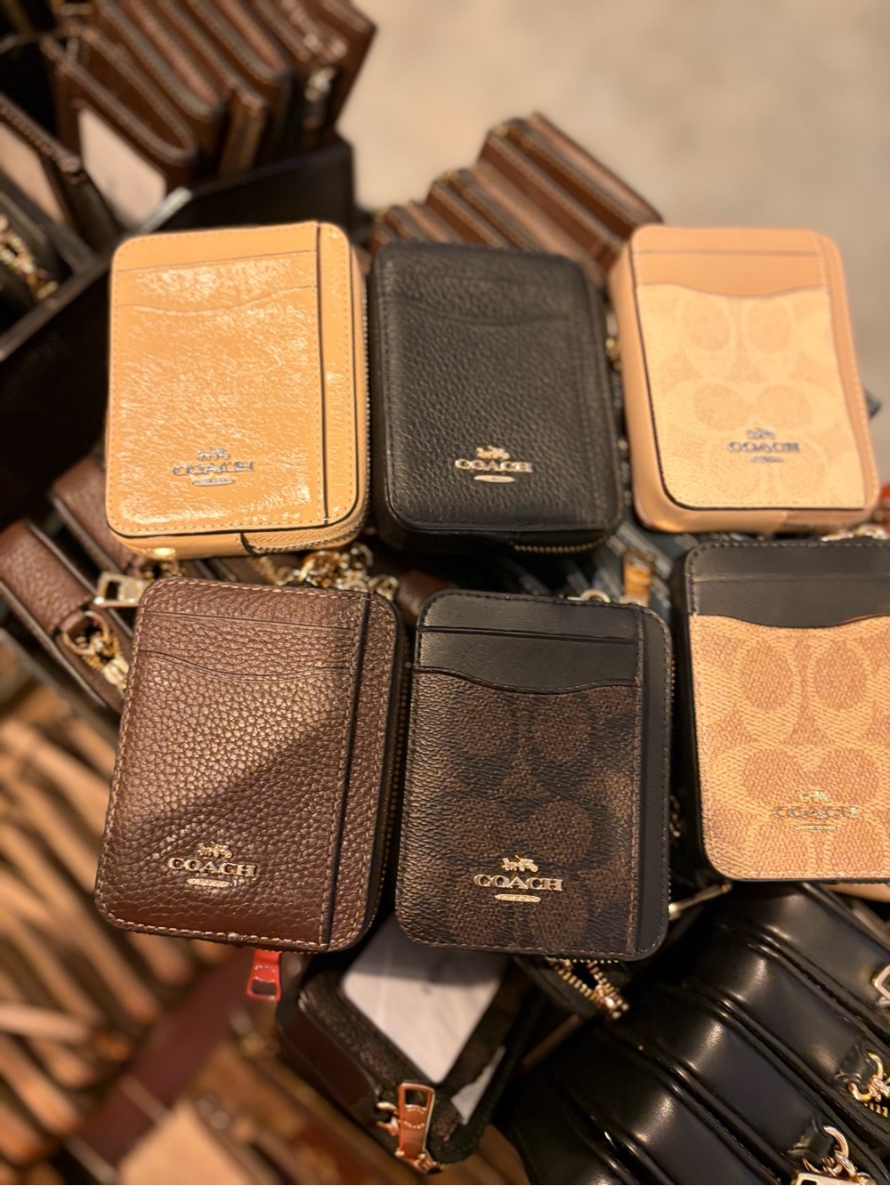 Coach Leather Zip chain card coin Wallets - with chain and card slots new